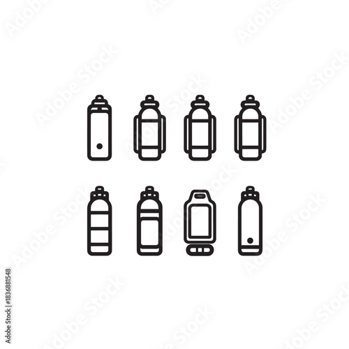 Diving Tank line art showing scuba diving beneath ocean waves