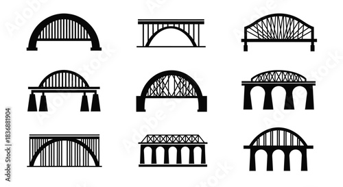 Various bridge designs in black silhouette