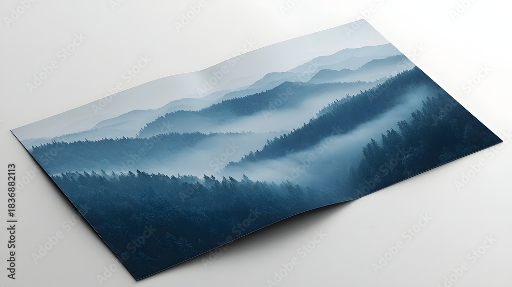 Naklejka premium Misty mountain landscape with layered forests and ridges