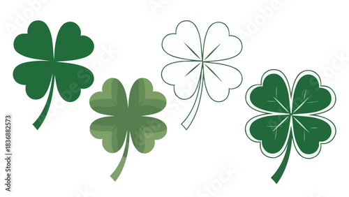 Four-leaf clover icons representing luck and good fortune, designed in a modern, stylized aesthetic for various uses
