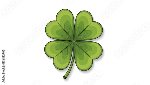 Vibrantly green four-leaf clover illustration, a classic and hopeful symbol of good luck and fortune, ideal for spring themes, celebrations, and prosperous designs