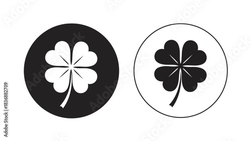 Distinctive black and white four-leaf clover icons, representing universal symbols of good luck, rare fortune, and positive blessings in a versatile graphic design style
