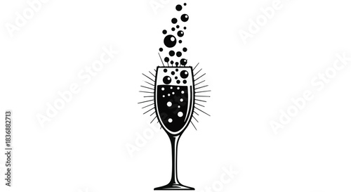 Effervescent celebration with sparkling beverage and rising bubbles