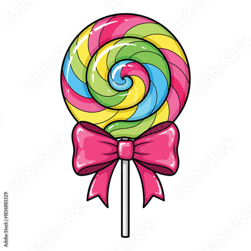 Colorful swirl lollipop with pink bow