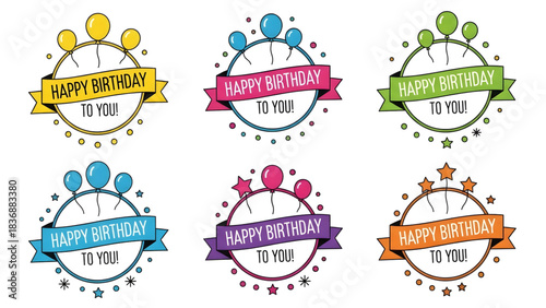 Festive Birthday Banner Badges – Circular Ribbon Illustrations