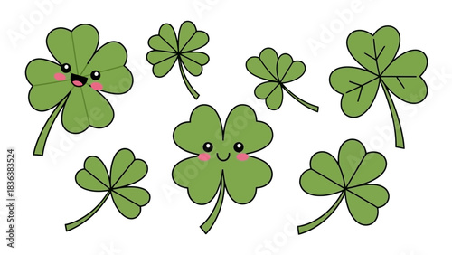 Cute Kawaii Clover Illustrations for a Touch of Luck and Cheer