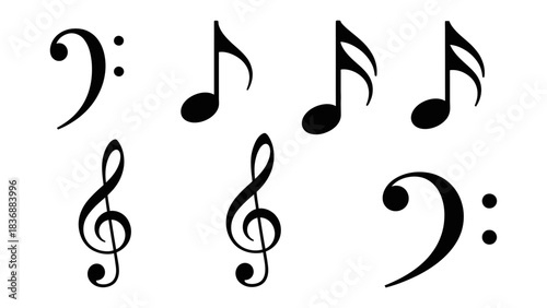 Music notes icon set. Musical key symbols. Music notes symbol vector illustration art