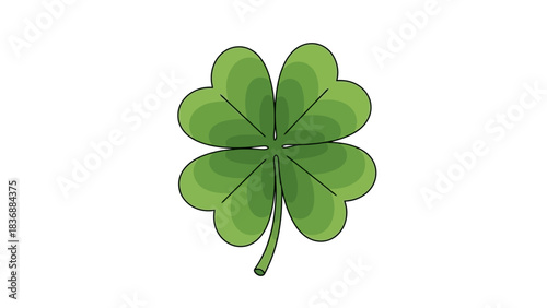 A vibrant green four-leaf clover, a symbol of good luck and fortune, isolated on a clean white background for versatile design use