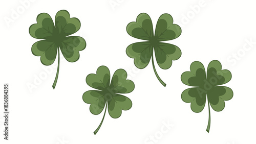 A cluster of lucky four-leaf clovers, a vibrant green illustration symbolizing good fortune, hope, and prosperity, perfect for festive holiday designs and natural themes
