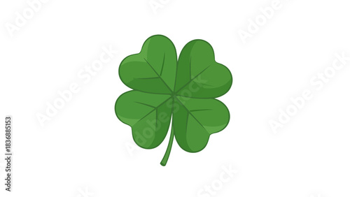 A vibrant green four-leaf clover, a symbol of good luck and fortune, presented on a clean white background