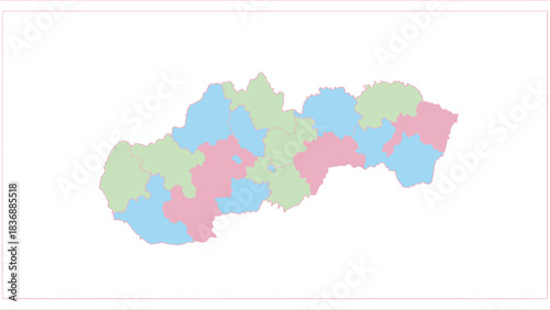 Slovakia map with regions colored country.