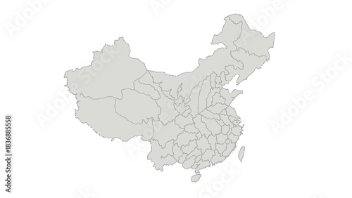 China map with provinces grey outline on white country.