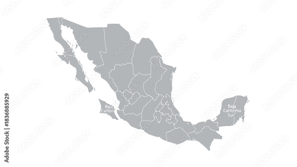 Fototapeta premium Map of Mexico with Internal Borders and States Clearly Delimited