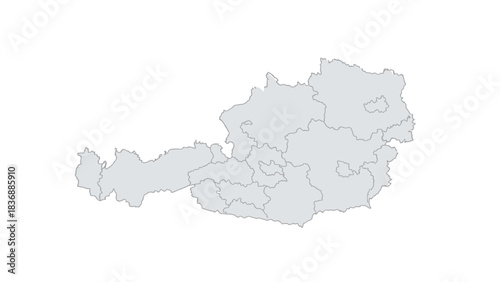 Map of Austria with its federal states outlined, a geographic representation of the country's administrative divisions