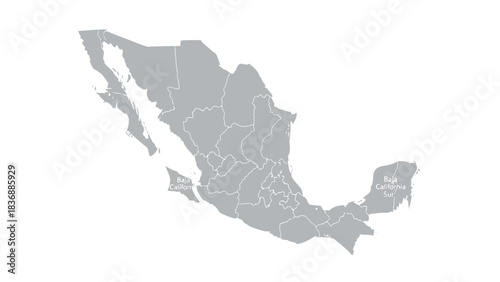 Map of Mexico with Internal Borders and States Clearly Delimited