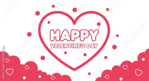 Happy Valentine's Day heart design with polka dots and clouds