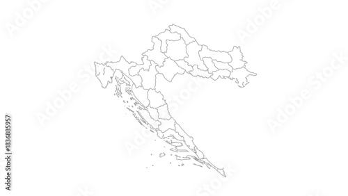 Outline map of Croatia, showing administrative divisions and borders, isolated on a white background