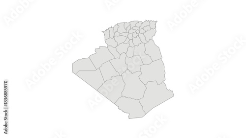 Vector map of Algeria's administrative divisions, illustrating the country's internal provincial boundaries for geographic, political, and educational contexts in North Africa