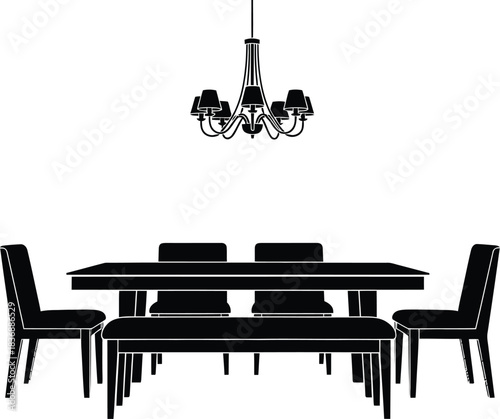 Black dining set with table, chairs, bench