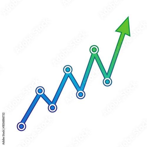 Dynamic upward trending line graph with vibrant green arrow signifies powerful business growth and successful investment gains