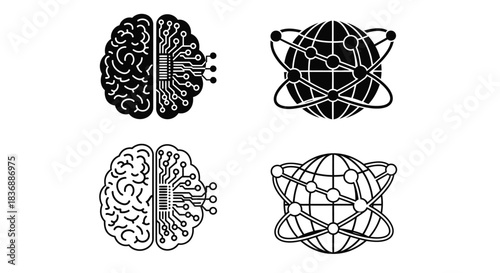 Brain and globe circuit board illustrations