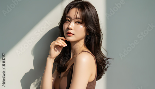 おしゃれなカットモデル女性の自然光ポートレート (Soft Radiance Portrait Series)