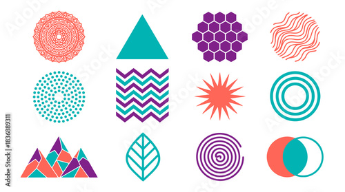 Trendy geometric design elements for modern branding and creative projects, perfect for websites, logos, and social media posts with a fresh, vibrant aesthetic