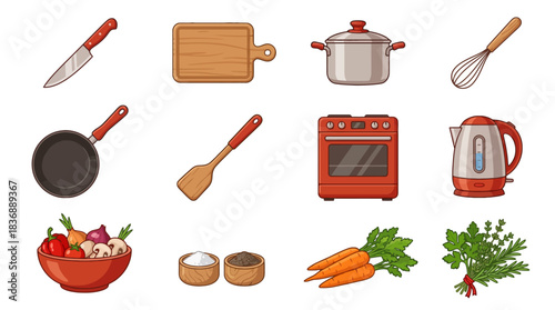 Fresh ingredients and essential cooking tools ready for delicious meals, perfect for your next culinary adventure or recipe blog post