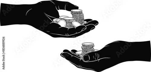 Two hands holding stacks of coins, investment and financial growth