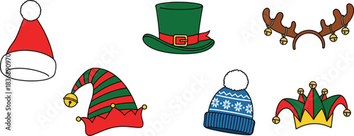 Collection of Festive Hats and Antlers with Bells christmas hat santa hat