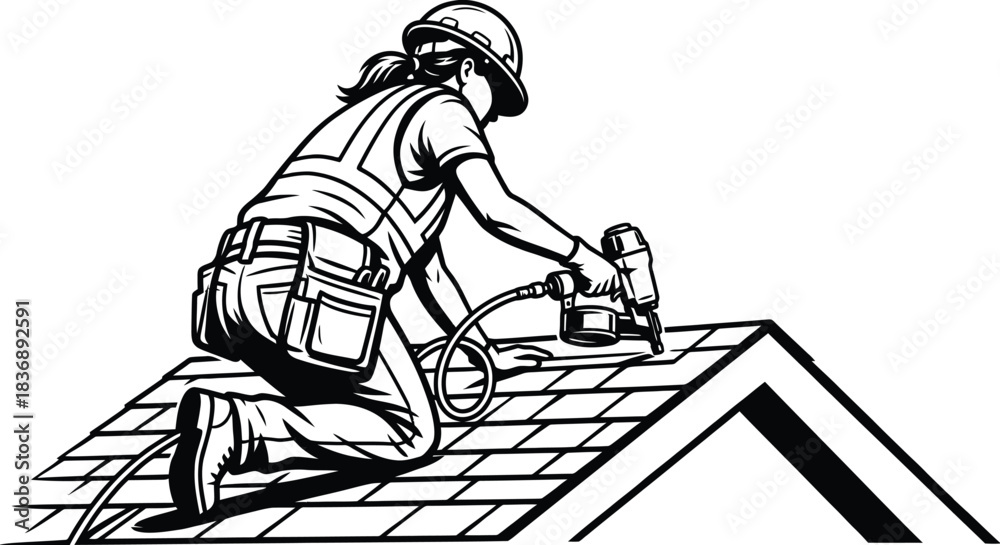 Obraz premium Construction Woman Roof Installer Vector Silhouette