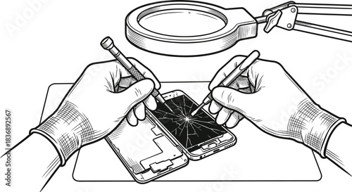 Phone repair technician fixing fractured mobile device