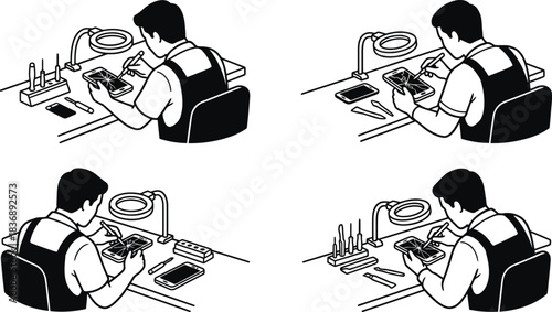Phone repair technician fixing fractured mobile device