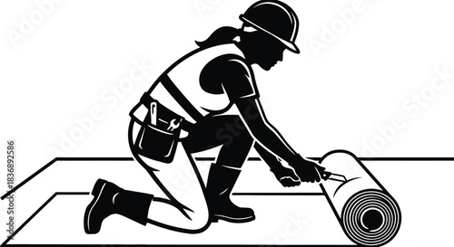 Construction Woman Roof Installer Vector Silhouette
