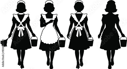 French Maid Silhouette Vector on White Background