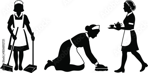 Maid Silhouettes on a White Background