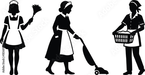 Maid Silhouettes on a White Background