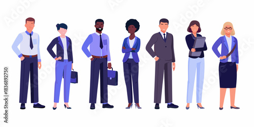 Diverse group of business professionals standing together on white background