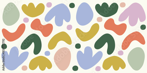 Abstract organic shapes pattern in pastel colors on off white background