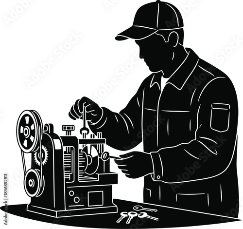 Locksmith Key Duplicating Machine Vector Illustration