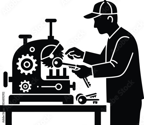 Locksmith Key Duplicating Machine Vector Illustration