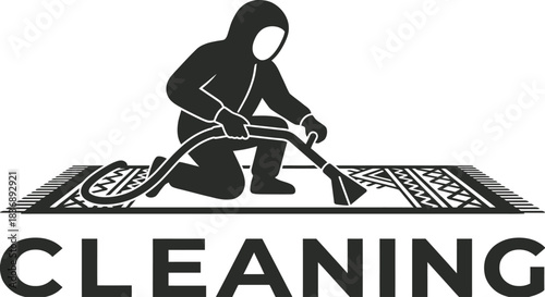 Janitor cleaning carpet with vacuum cleaner vector illustration.