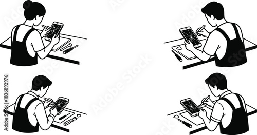 Phone repair technician fixing fractured mobile device