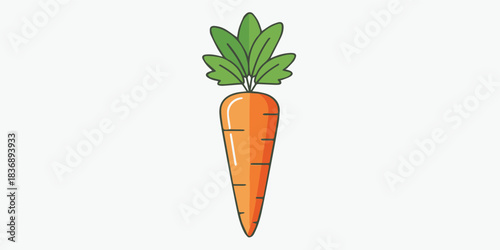 A vibrant carrot illustration featuring clean outlines, bright orange tones, and smooth green leaf details