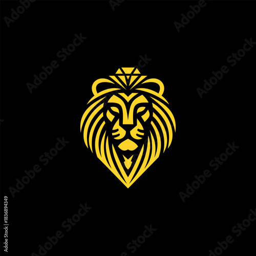 Elegant golden lion head logo with stylized geometric mane and a diamond crown