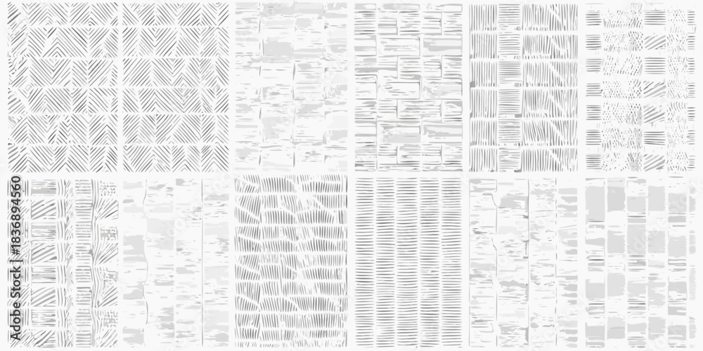 Obraz premium Monochrome abstract geometric patterns with hand drawn textures and shapes