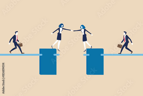 Business teamwork bridging gap collaboration and support to overcome challenges