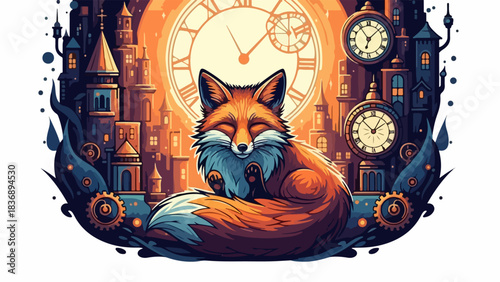 Peaceful Sleeping Red Fox Curled Up in a Cozy Illustration.