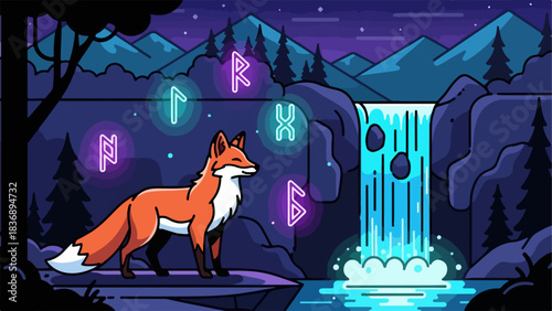 Majestic red fox standing gracefully in a mystical forest.