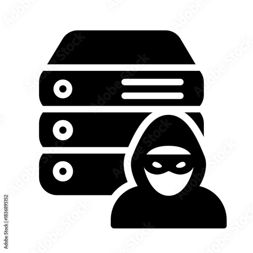 Konstfotografi A server stack with a solid hacker figure symbolizing active threats, targeted exploitation, unauthorized penetration attempts, and deliberate attacks against sensitive technical environments